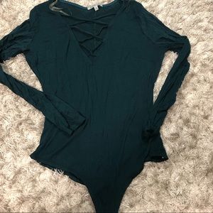 deep v green bodysuit